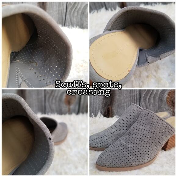 Gray Suede Mule Marc Fisher Ripley Size 7.5 Chunky Heeled Slide Leather - Picture 9 of 13